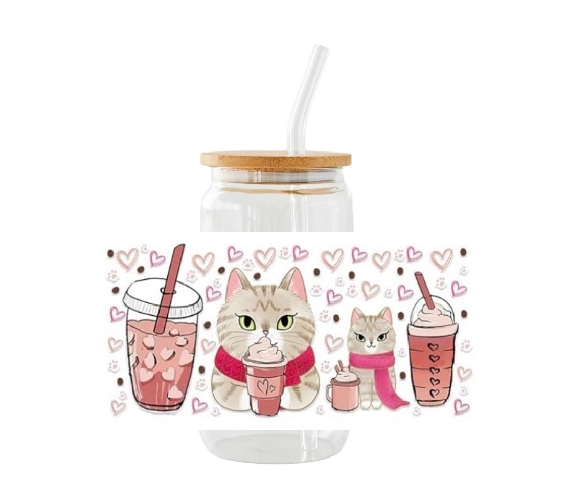 Verre ”Chat & Café Rose“